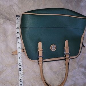 Gentle Used Elegant Giani Bernini Green and Tan Handbag